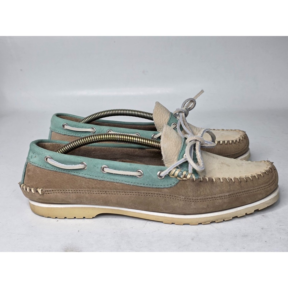 GH Bass Men's Boat Shoes Size 8.5 Brown Teal Beige Suede Slip On Arch Loafers